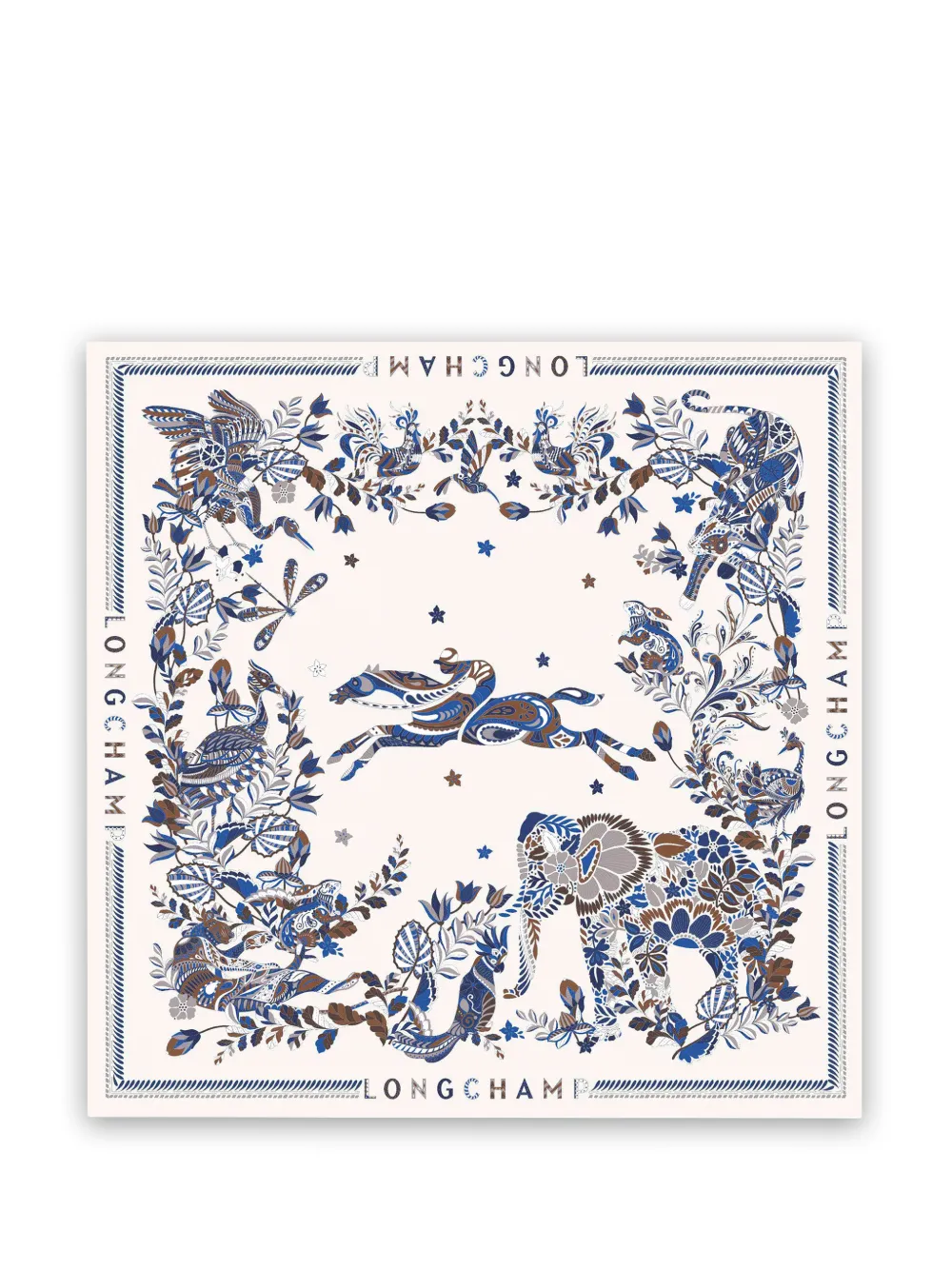 Longchamp Foulard in seta con stampa animalier - Blu