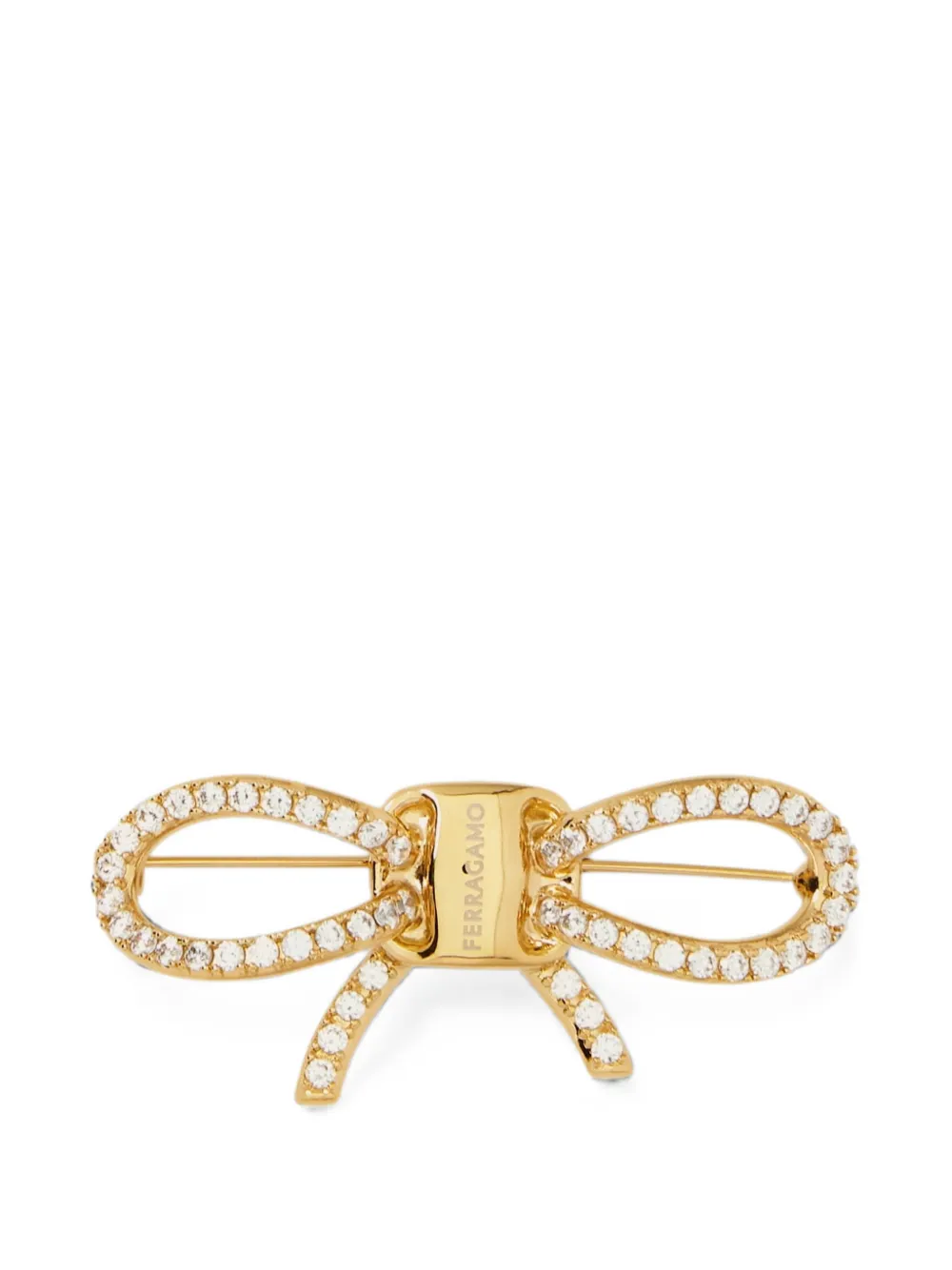 Ferragamo crystal-embellished bow brooch - Oro