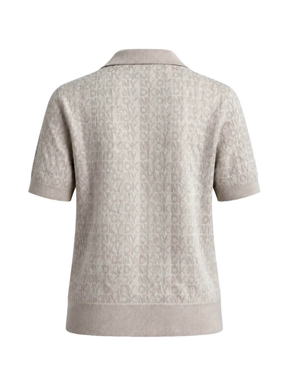 DKNY T-shirt met polokraag en V-hals en logo-jacquard Beige
