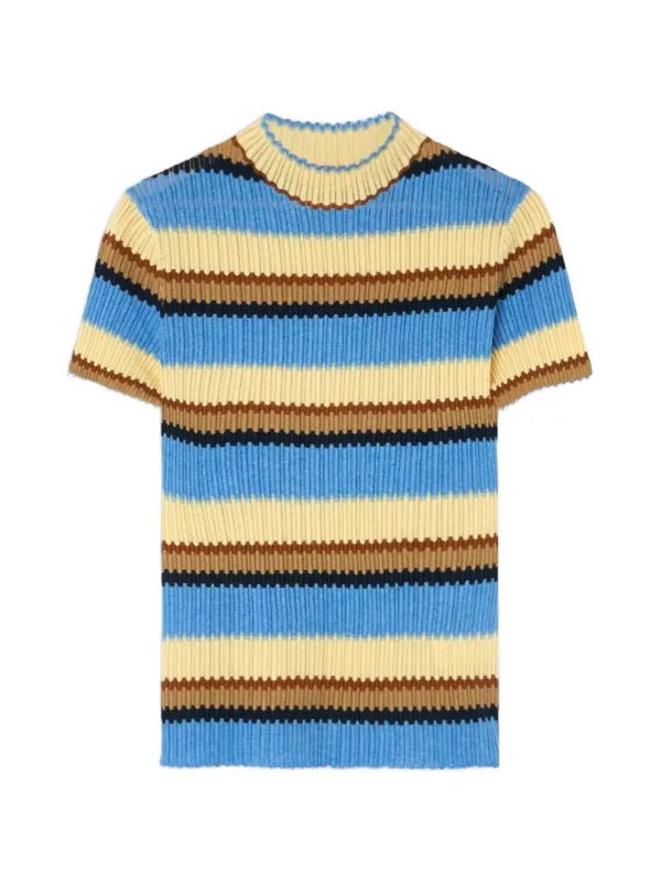 Guest In Residence Palazzo Striped Ribbed T-shirt in Blue