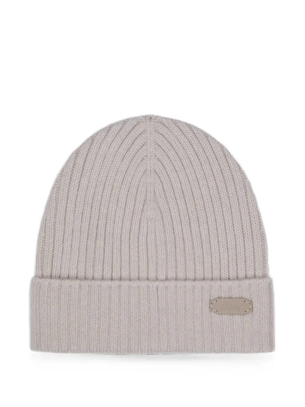 Brioni ribbed-knit logo-patch cashmere beanie - Toni neutri