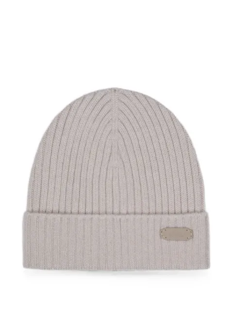 Brioni ribbed-knit logo-patch cashmere beanie