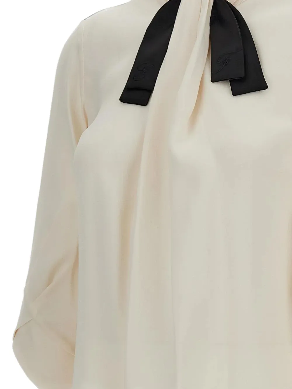 Elisabetta Franchi Blouse van georgette stof met strik Beige