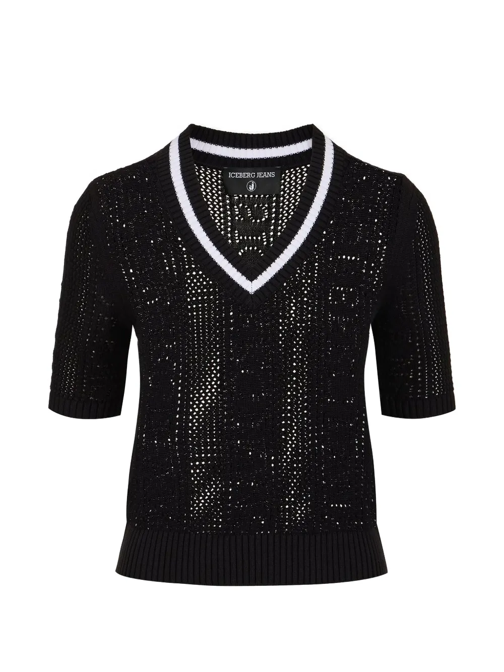 Iceberg Open-knit V-neck Sweater In Black