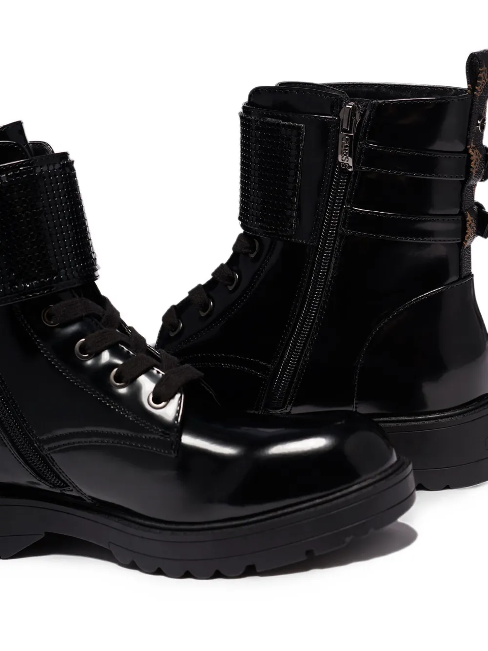 GUESS USA Wanda buckled mesh-strap ankle boots Zwart