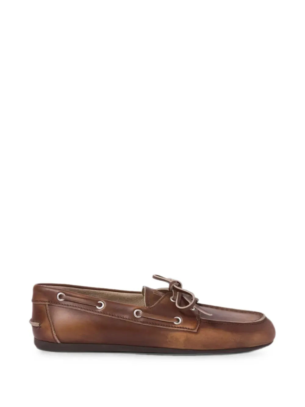 Miu Miu lace-up leather deck shoes - Marrone