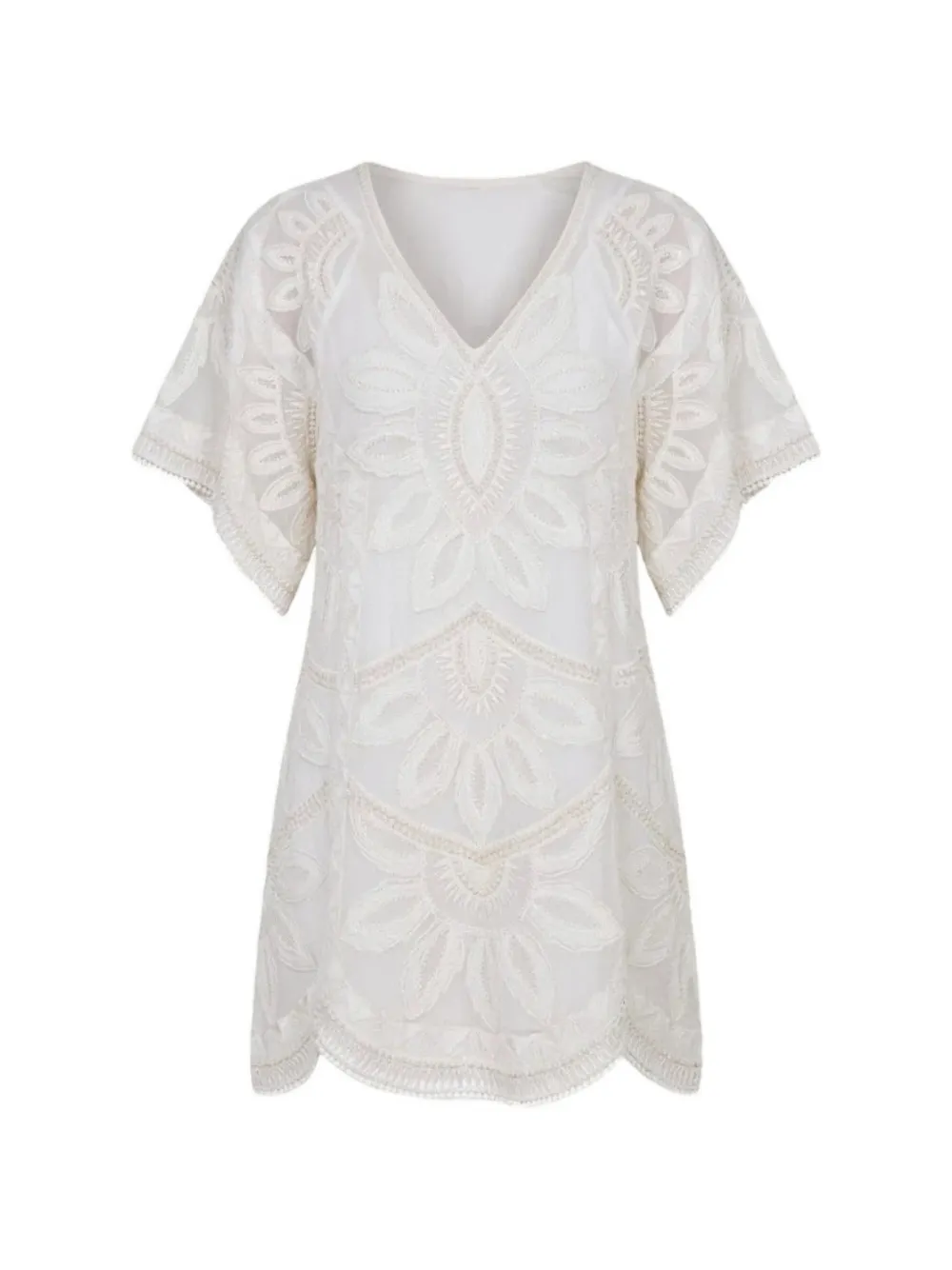 SCARLETT POPPIES Ulay floral-embroidered mini dress - Bianco