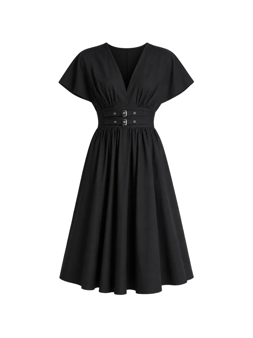 DKNY buckle-detail gathered midi dress - Nero