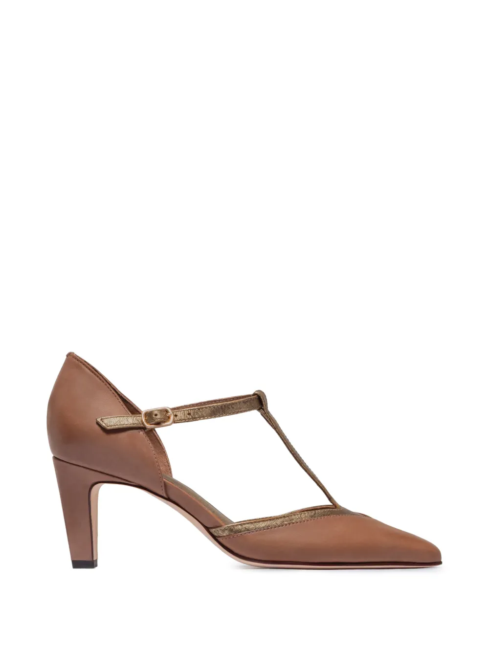 Bernardo Gianna pumps met puntige neus en T-bandje Bruin