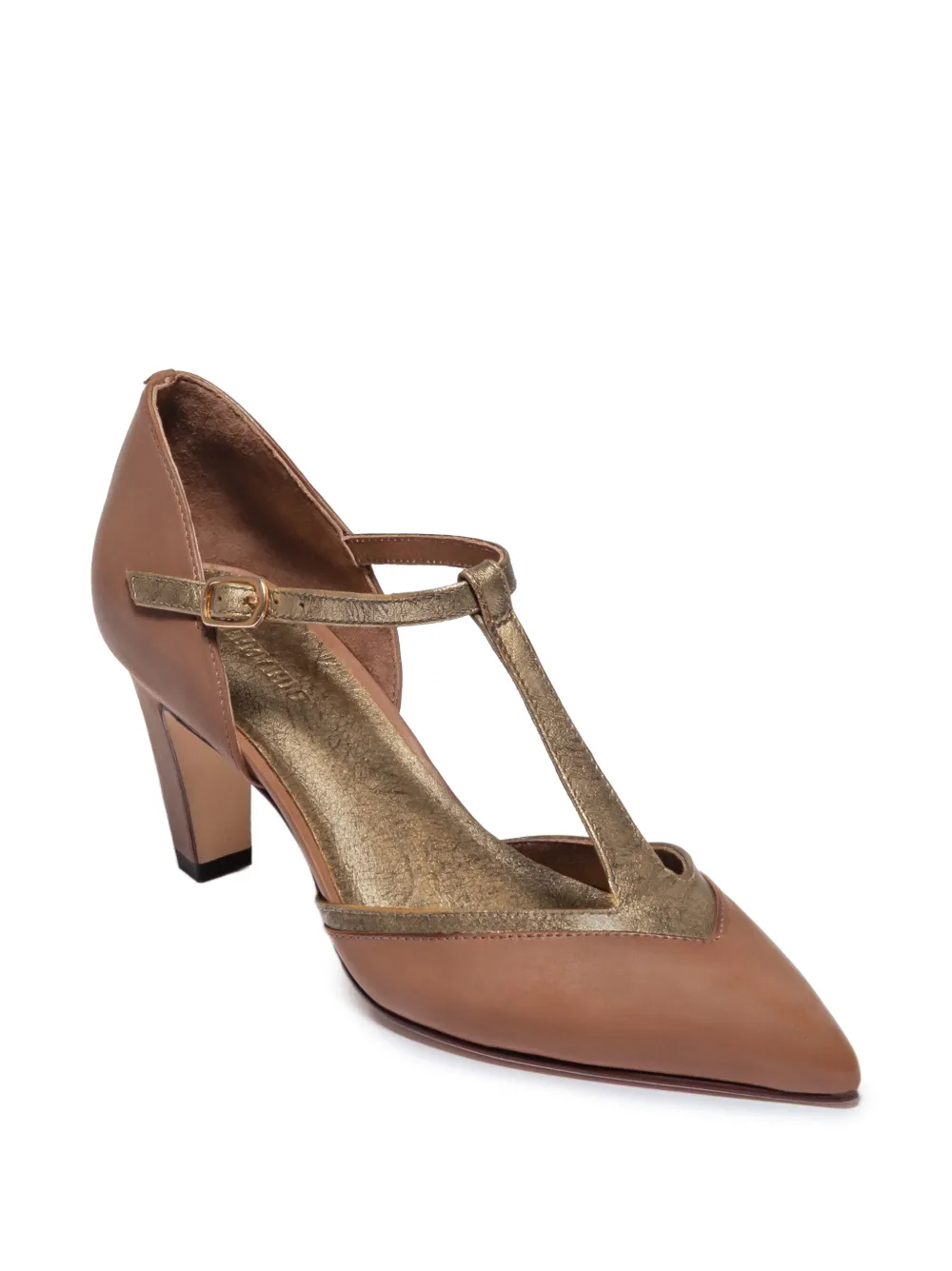 Bernardo Gianna pumps met puntige neus en T-bandje Bruin
