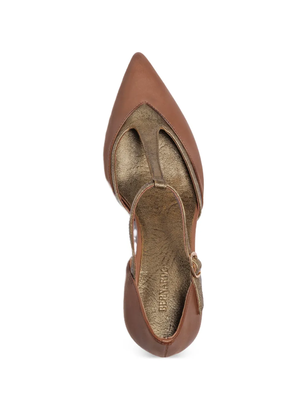 Bernardo Gianna pumps met puntige neus en T-bandje Bruin