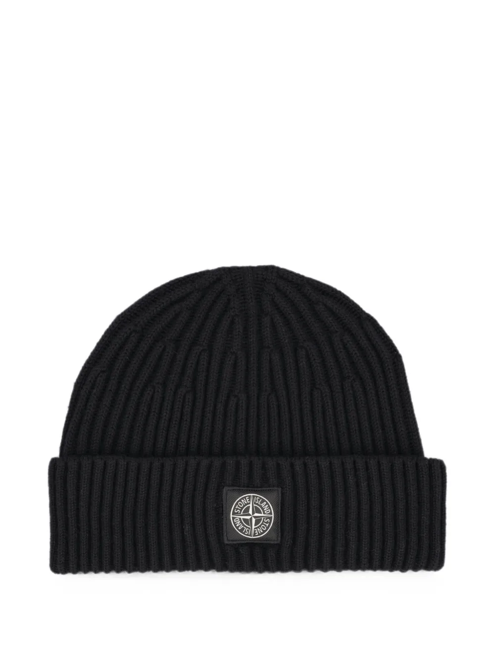 Stone Island logo-patch ribbed-knit beanie hat - Nero
