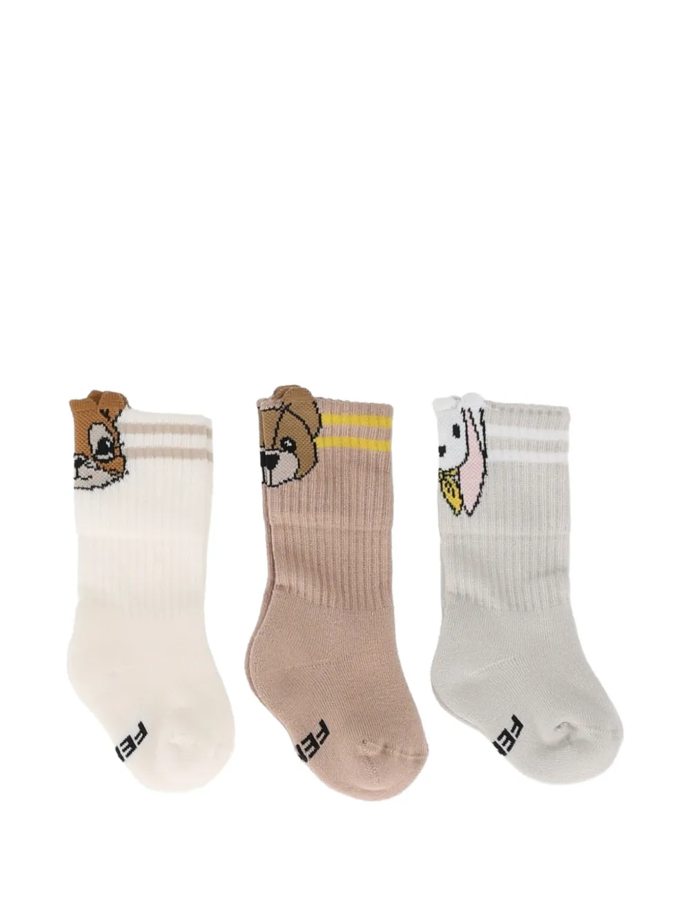 Fendi Kids Mascotte intarsia-knit socks (set of three) - Toni neutri