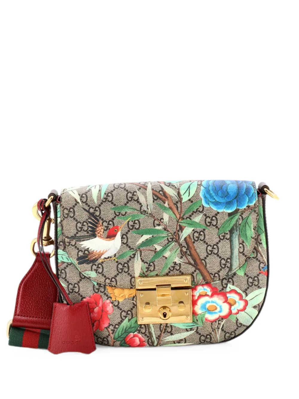 Gucci Pre-Owned Borsa a spalla Padlock Saddle Tian media in tela cerata GG con stampa - Marrone