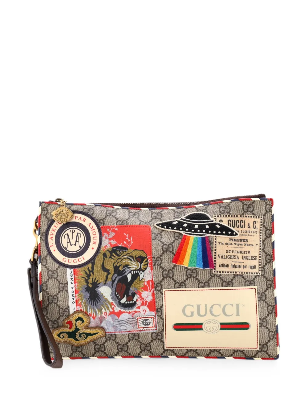 Gucci Pre-Owned Clutch Courrier in tela cerata GG con applicazione - Marrone