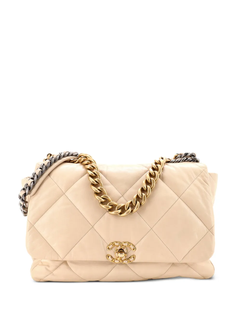 CHANEL Pre-Owned 19 Flap Bag Quilted Leather Maxi crossbody bag - Neutrals