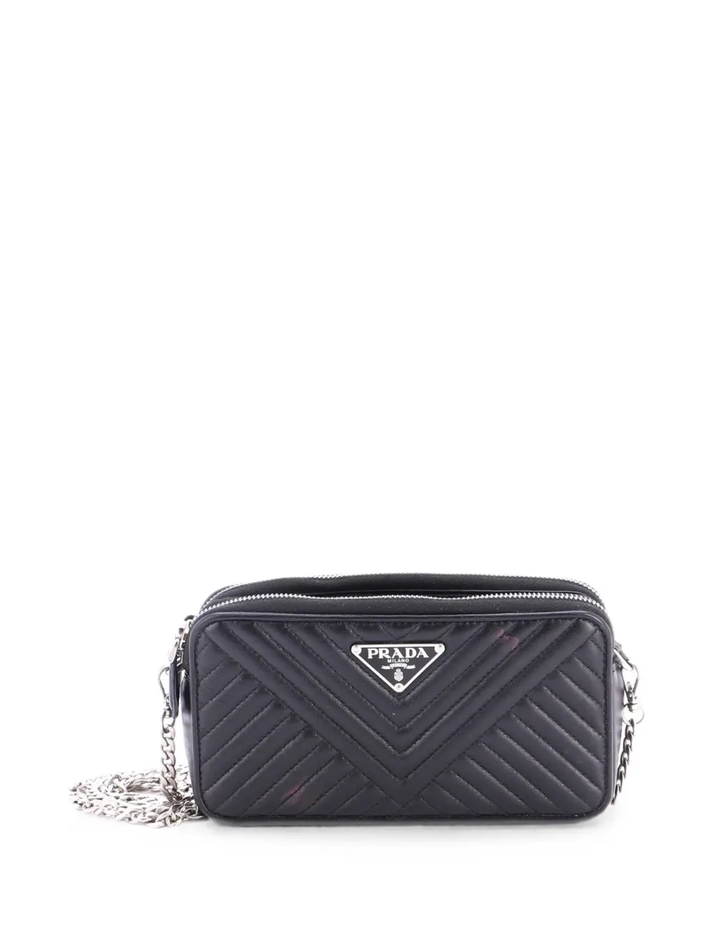 Prada Pre-Owned Double Zip Wallet on Chain Crossbody Chevron Leather Mini shoulder bag - Black