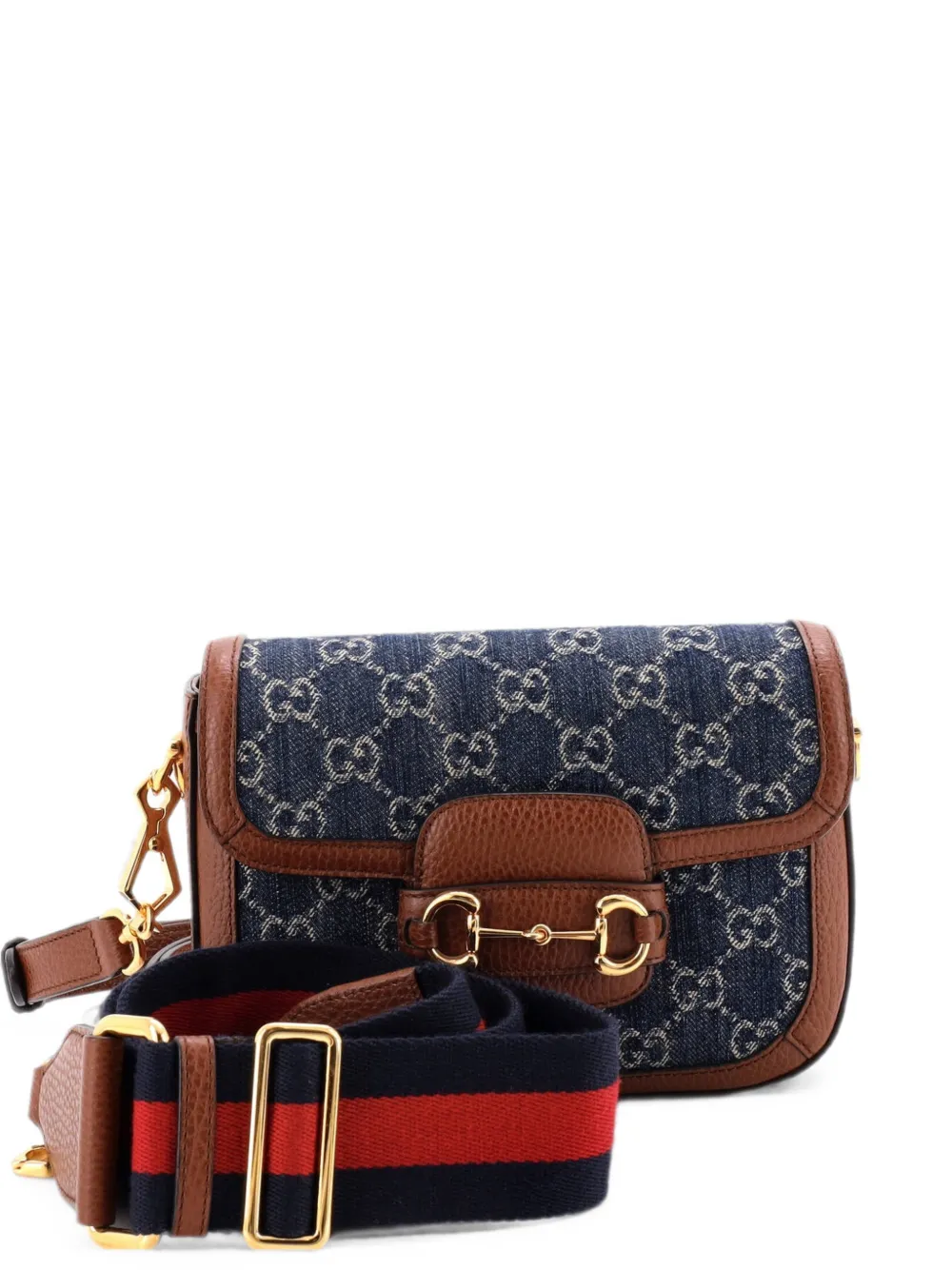Gucci Pre-Owned Borsa a spalla Horsebit 1955 mini in denim GG - Blu