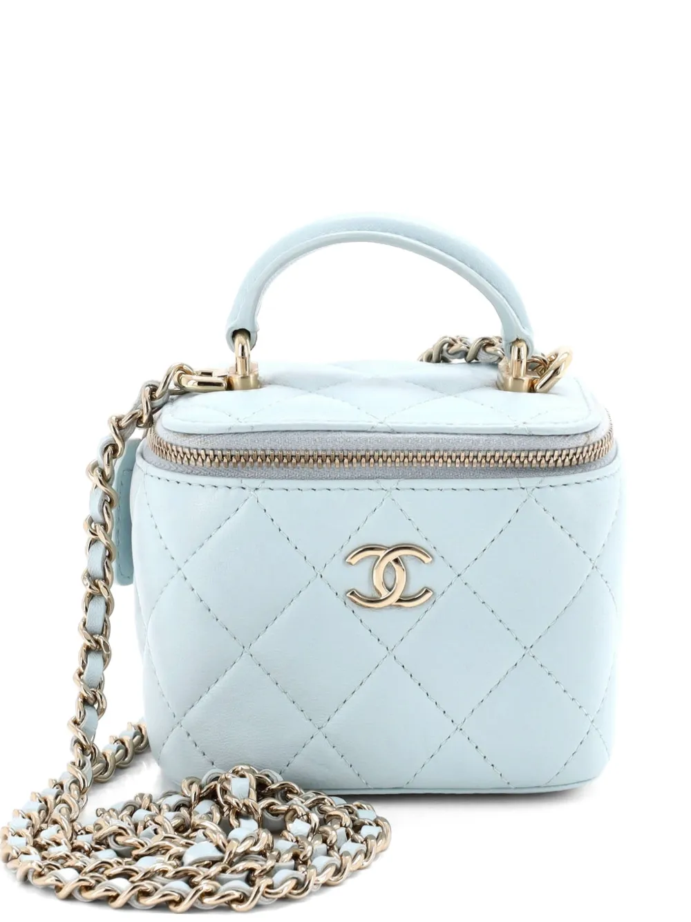 CHANEL Pre-Owned Borsa a tracolla Vanity Case mini in pelle di agnello trapuntata con manico - Blu