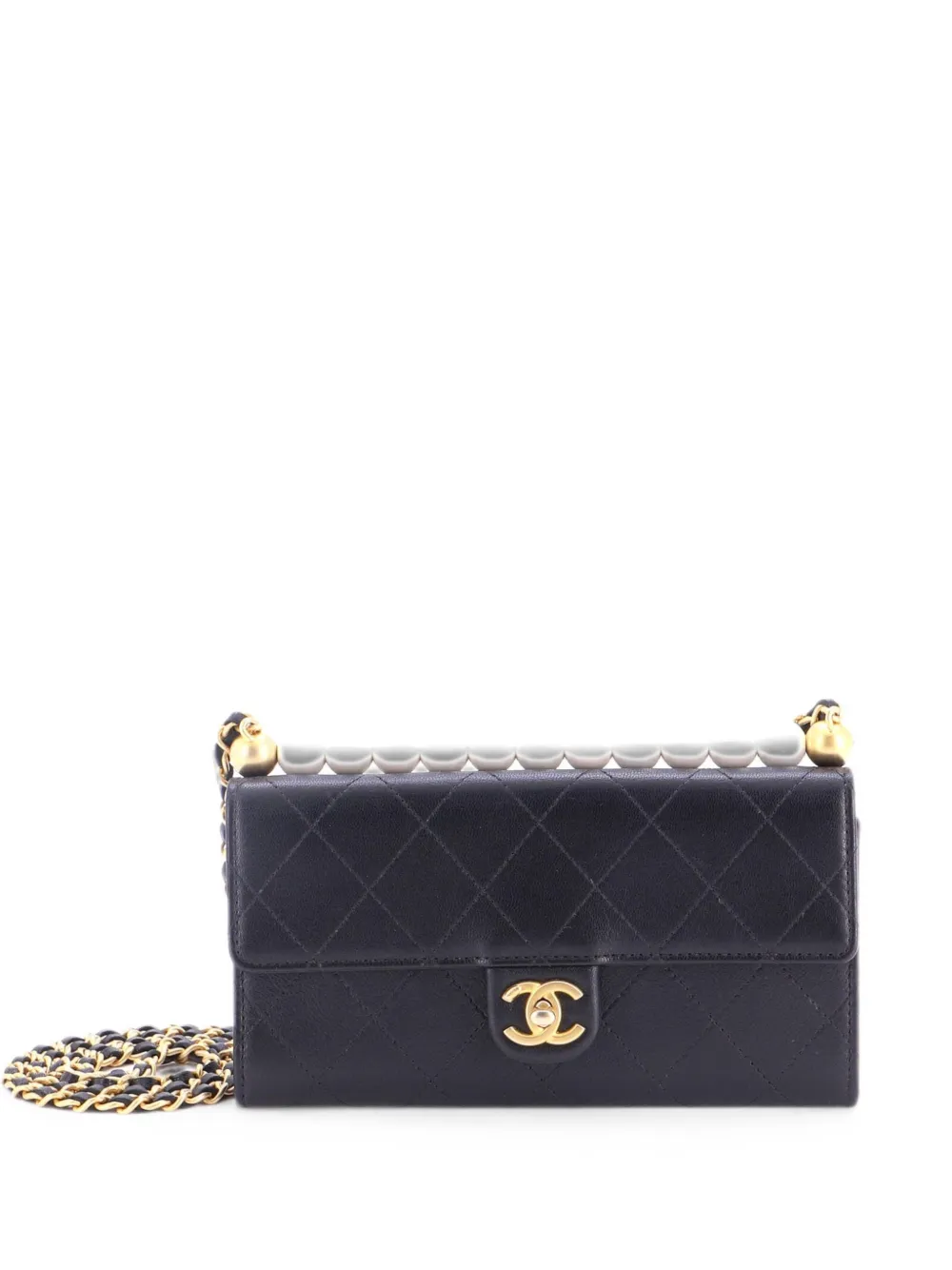 CHANEL Pre-Owned Borsa a tracolla Chic Pearls in pelle di capra trapuntata con catena - Nero