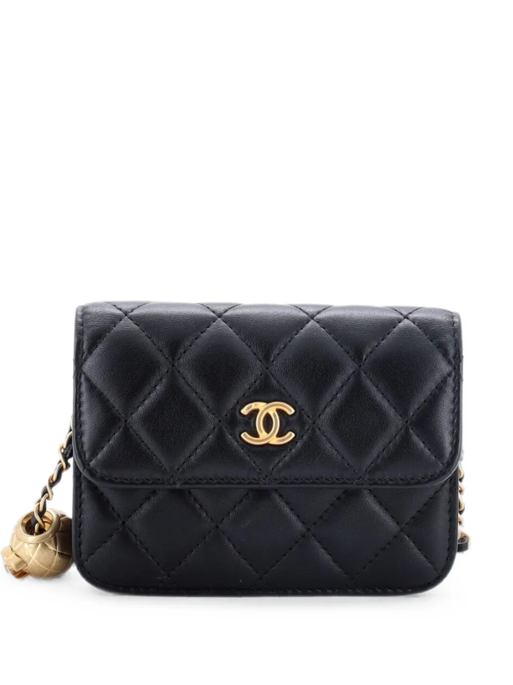CHANEL Pre-Owned Pearl Crush Flap Clutch with Chain Quilted Lambskin Mini crossbody bag - Black