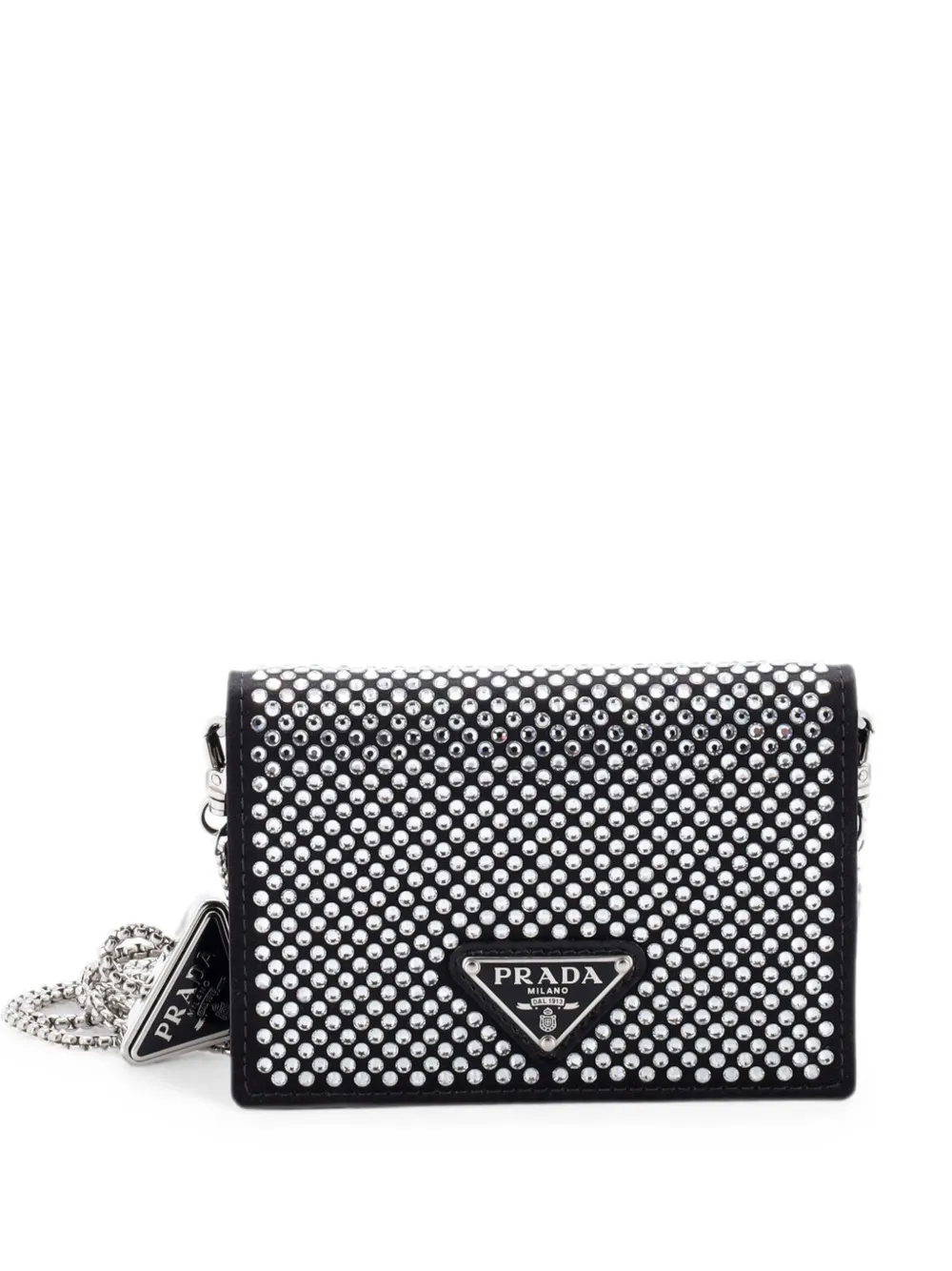 Prada Pre-Owned Portacarte in raso con cristalli, battente e catena - Nero
