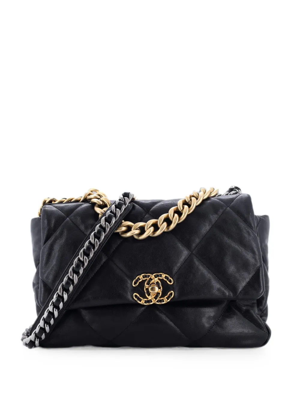 CHANEL Pre-Owned Große Flap Bag Shiny Crumpled Schultertasche mit Steppung 19cm - Schwarz