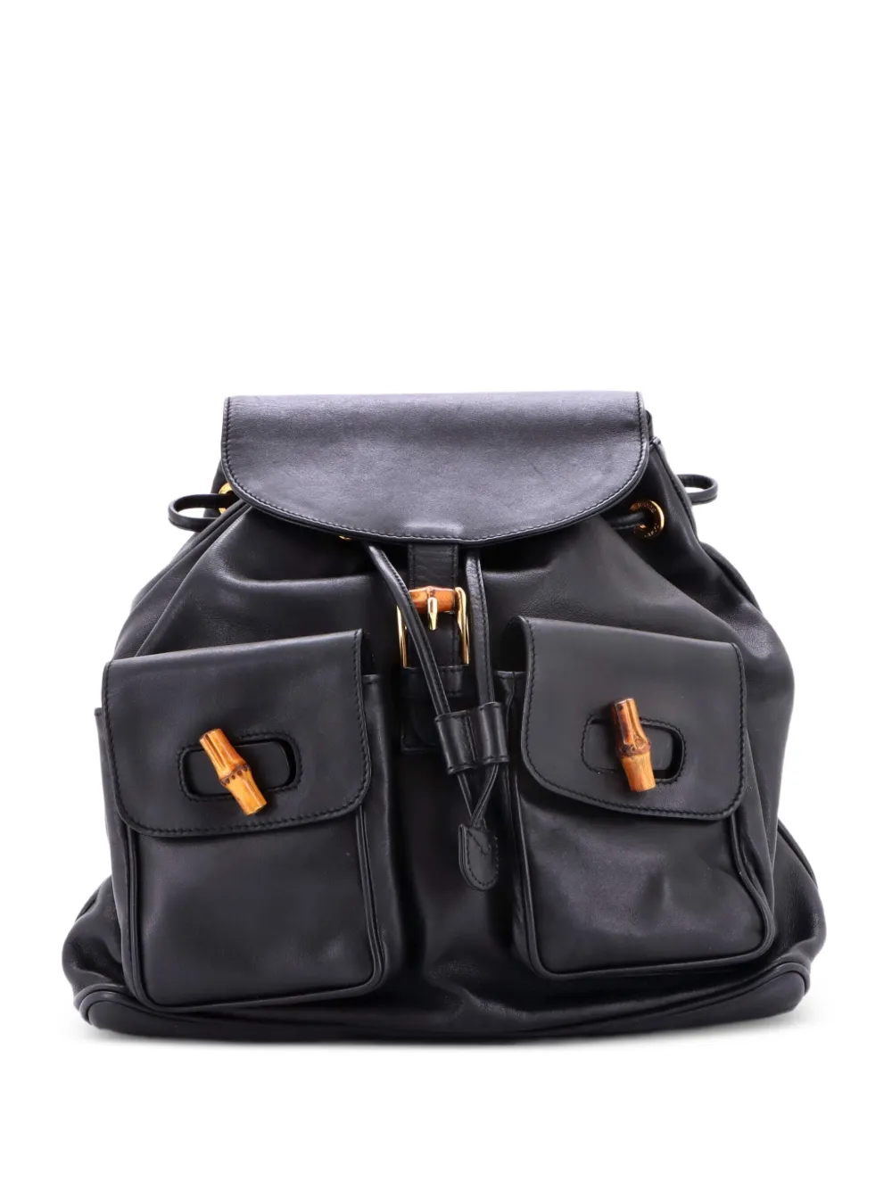 Gucci Pre-Owned Zaino medio in pelle con dettagli in bambù - Nero
