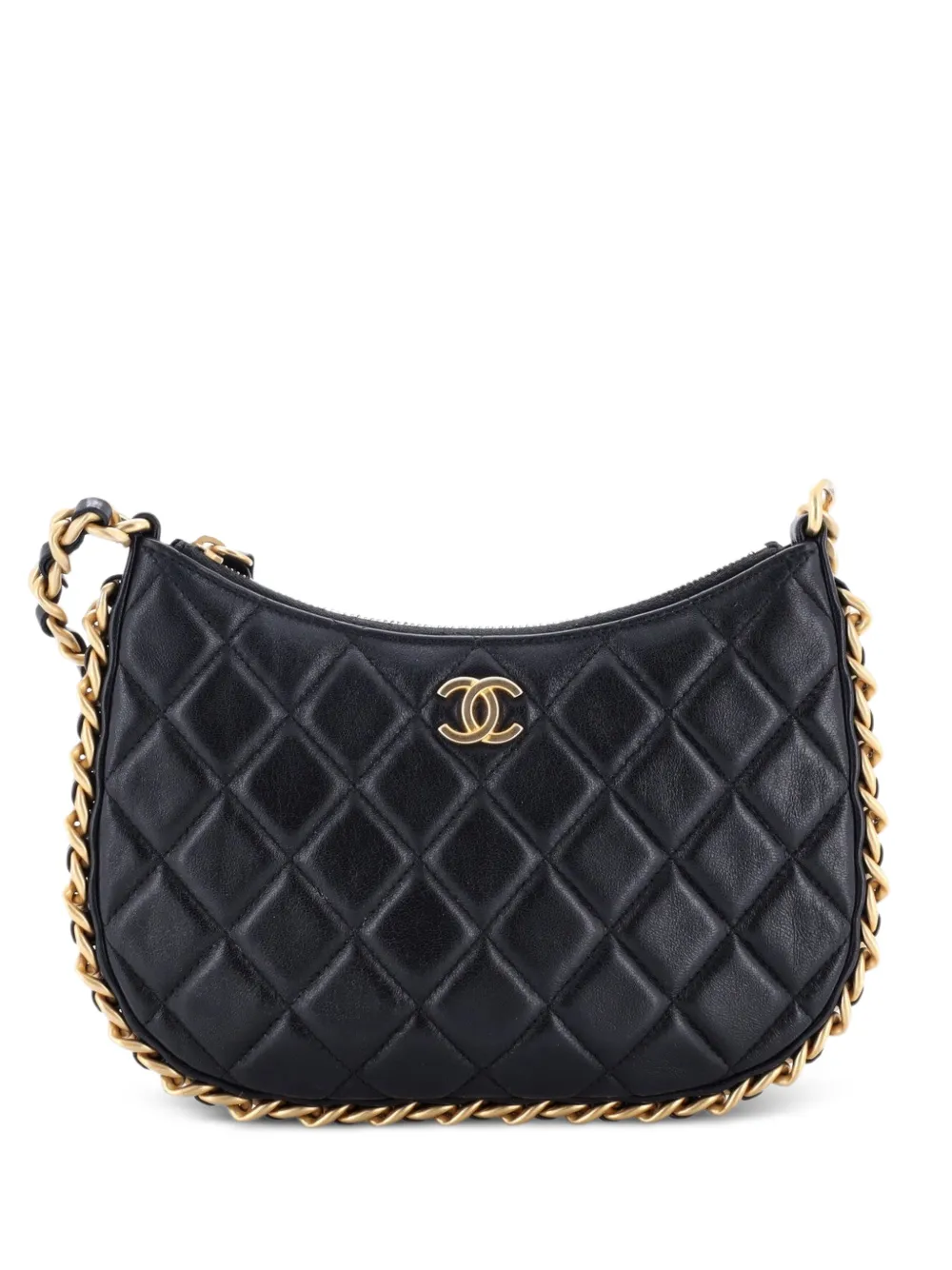 CHANEL Pre-Owned Borsa passepartout CC in pelle di agnello trapuntata con catena - Nero