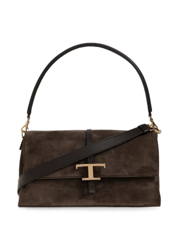 Tod's T Timeless Suede Shoulder Bag in Brown