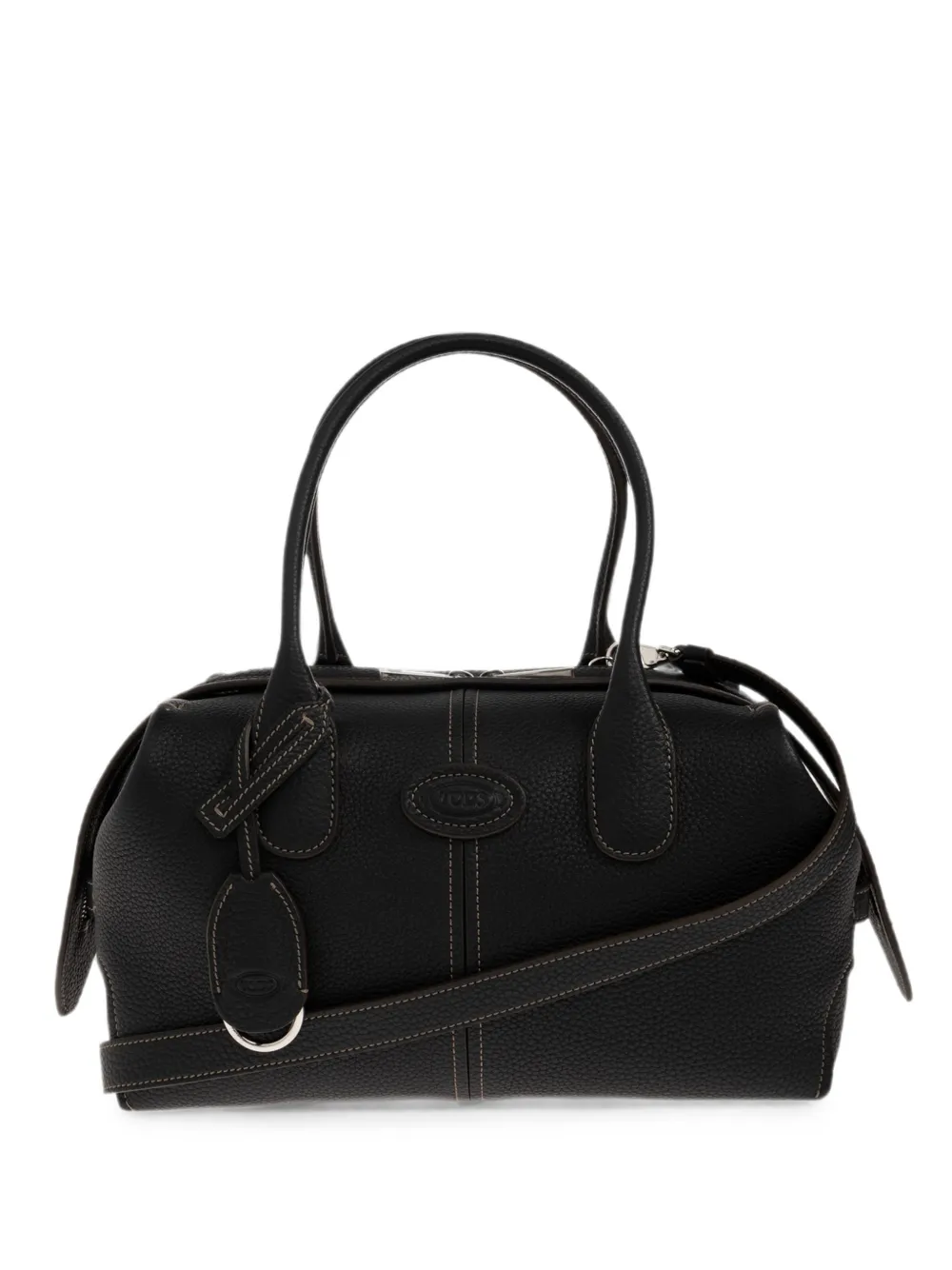 Tod's logo-patch pebbled leather shoulder bag - Schwarz