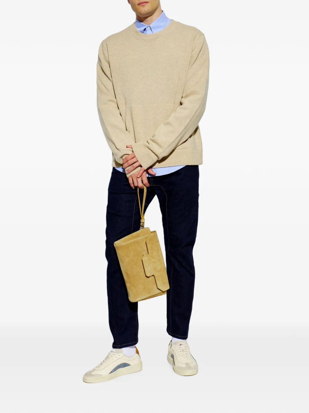 DSQUARED2 Leren sneakers met vlakken Beige