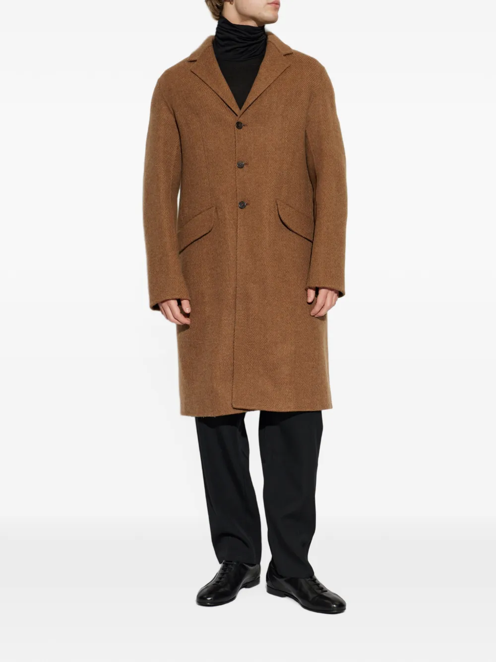 Jil Sander Wollen mantel met enkele rij knopen Bruin