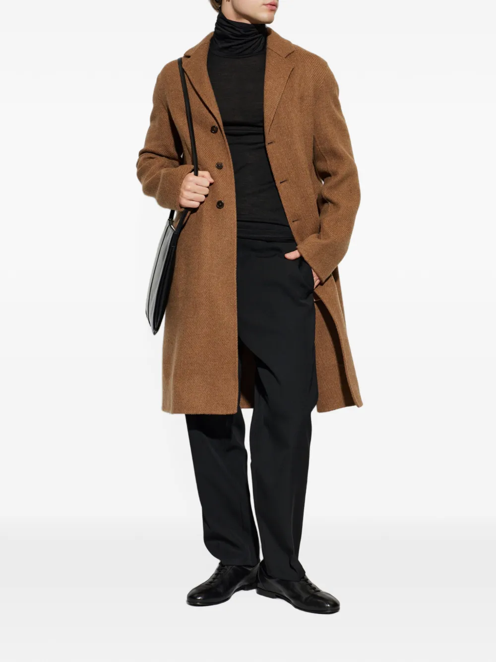 Jil Sander Wollen mantel met enkele rij knopen Bruin