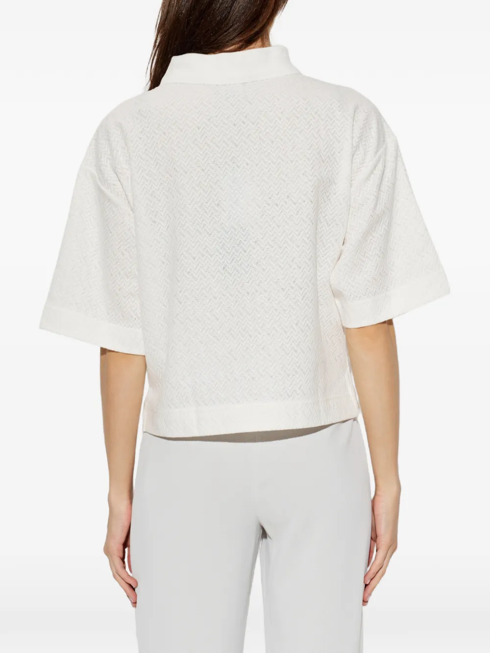 Emporio Armani Top met Peter Pan-kraag en chevron-streep Beige