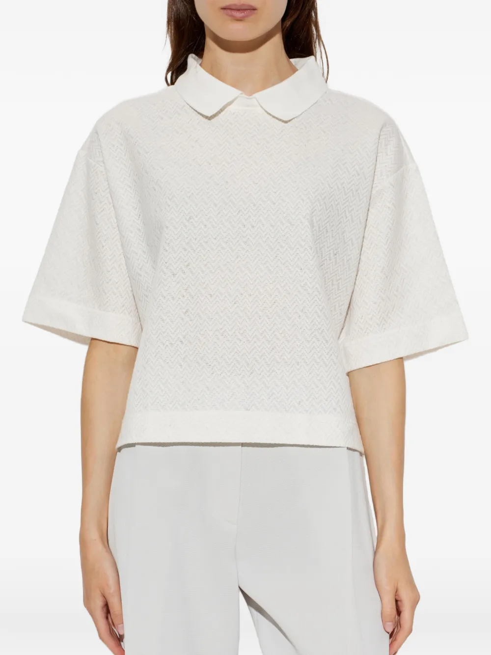 Emporio Armani Top met Peter Pan-kraag en chevron-streep Beige