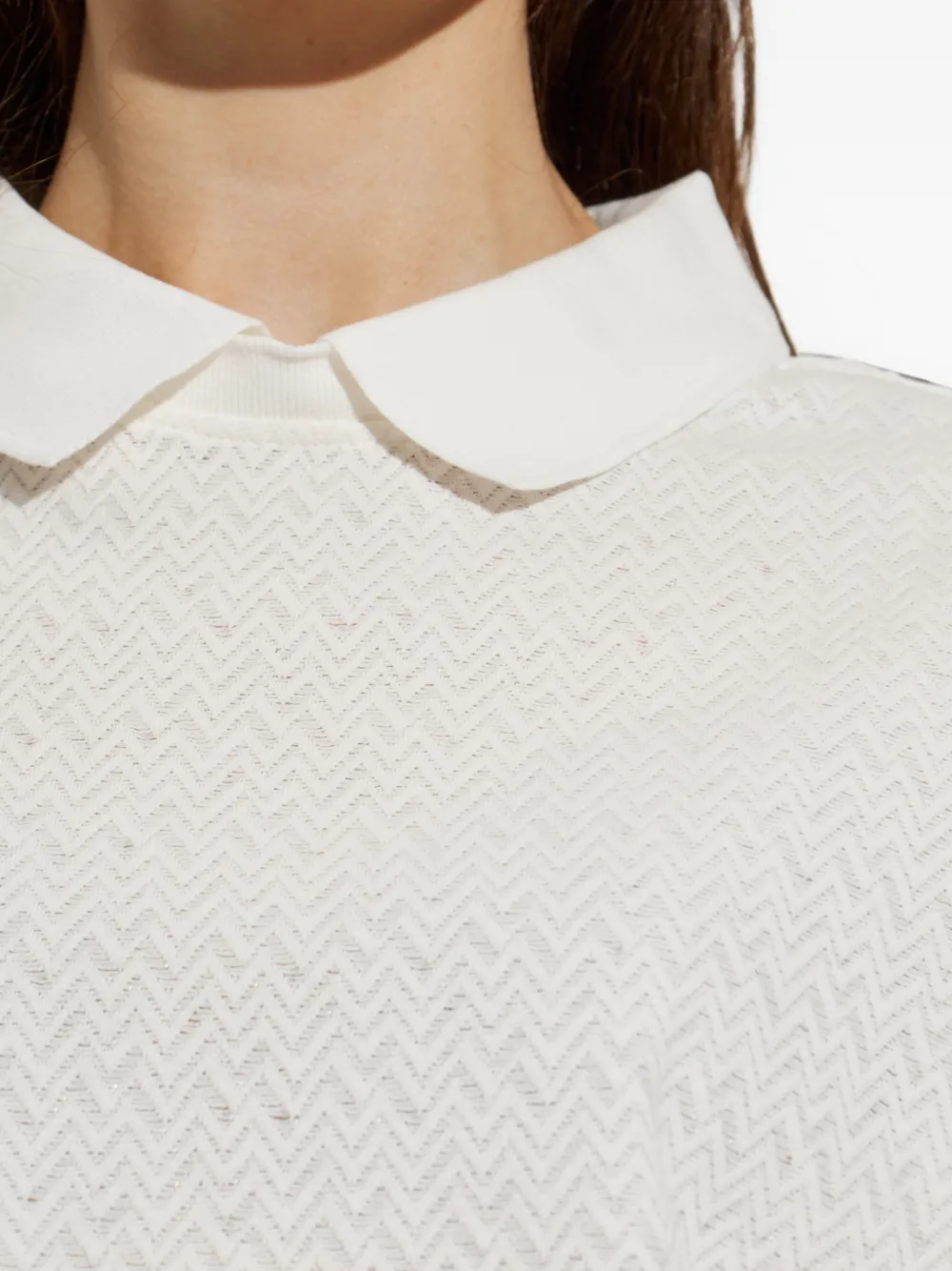 Emporio Armani Top met Peter Pan-kraag en chevron-streep Beige