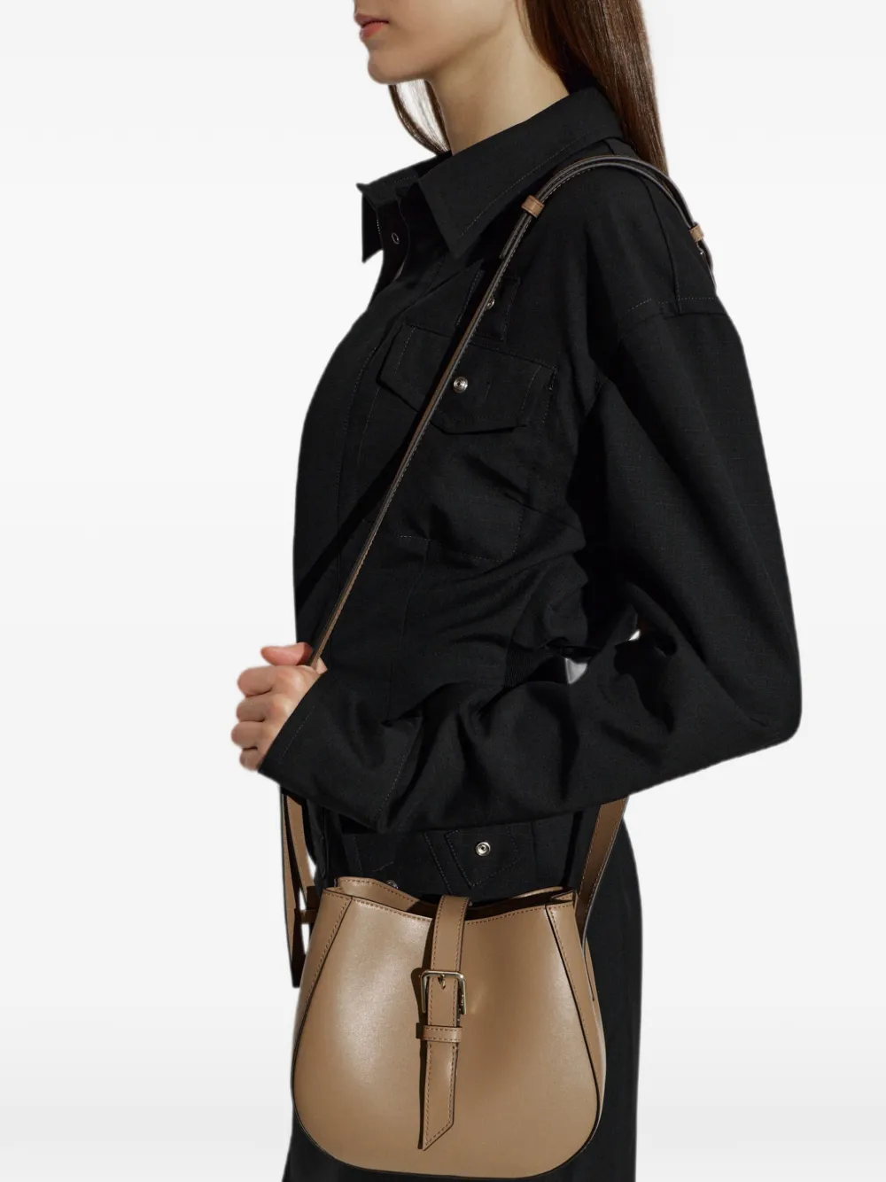 Furla Dora leren mini-schoudertas met gespband Bruin
