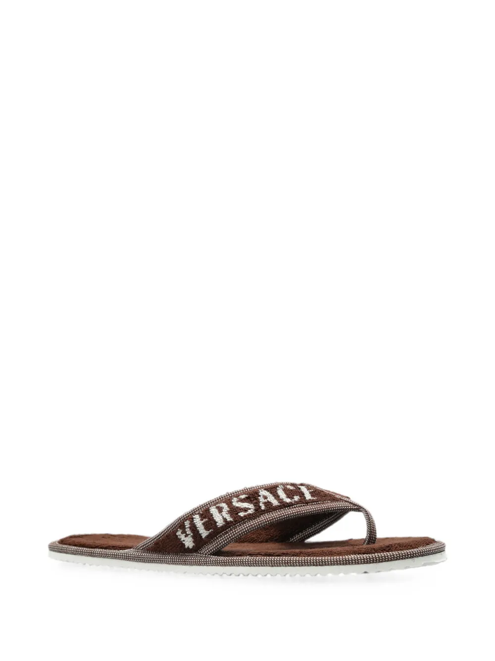 Versace Home Badstof teenslippers met geborduurd logo Bruin