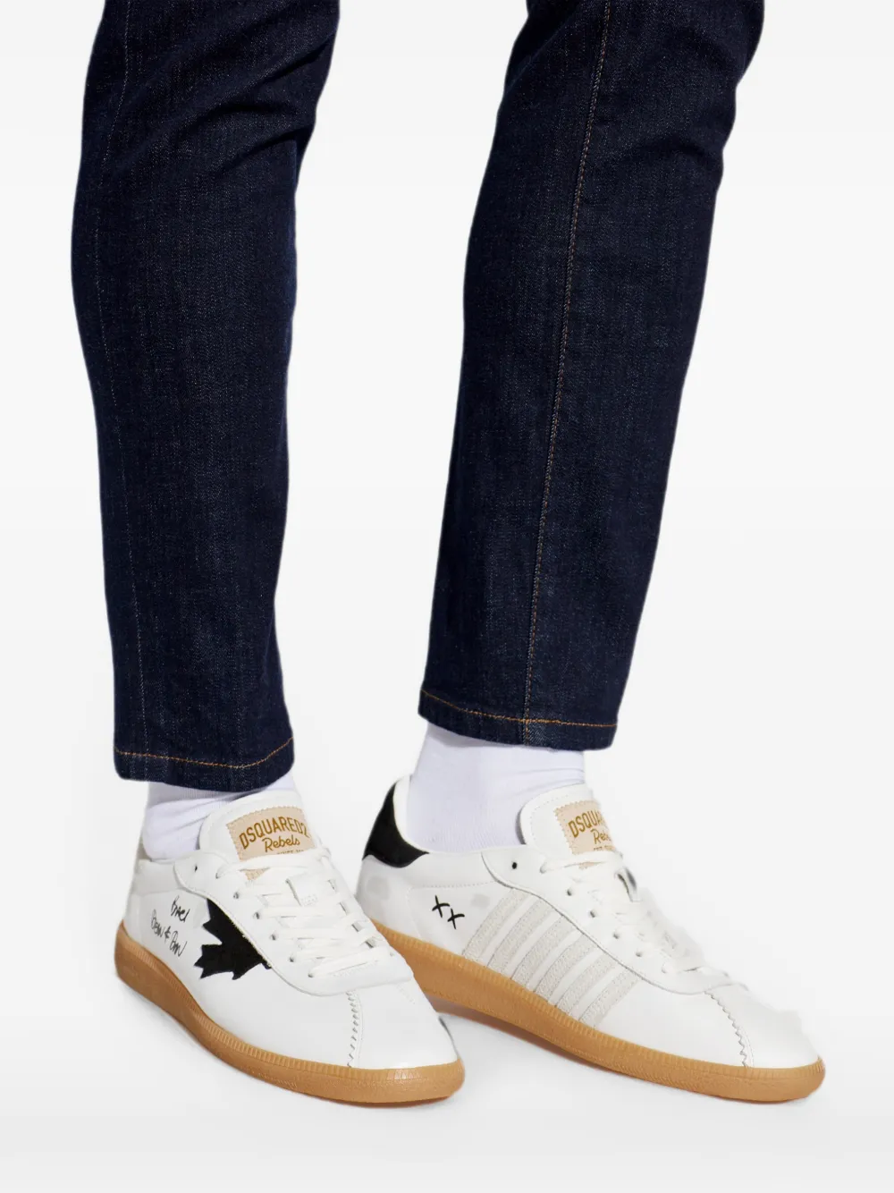 DSQUARED2 Rebel maple-leaf appliqué leather sneakers Wit