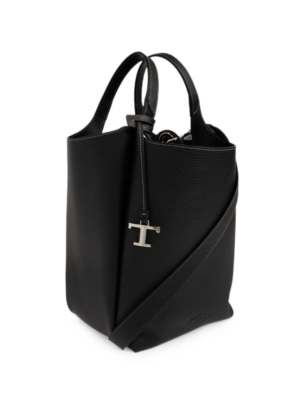 Tod's Kleine bucket-tas van bewerkt leer met logoplakkaat Zwart