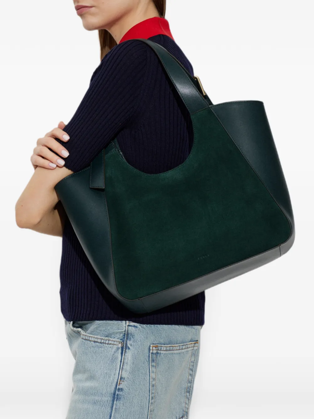 Furla Leren schoudertas met suède vlak Groen