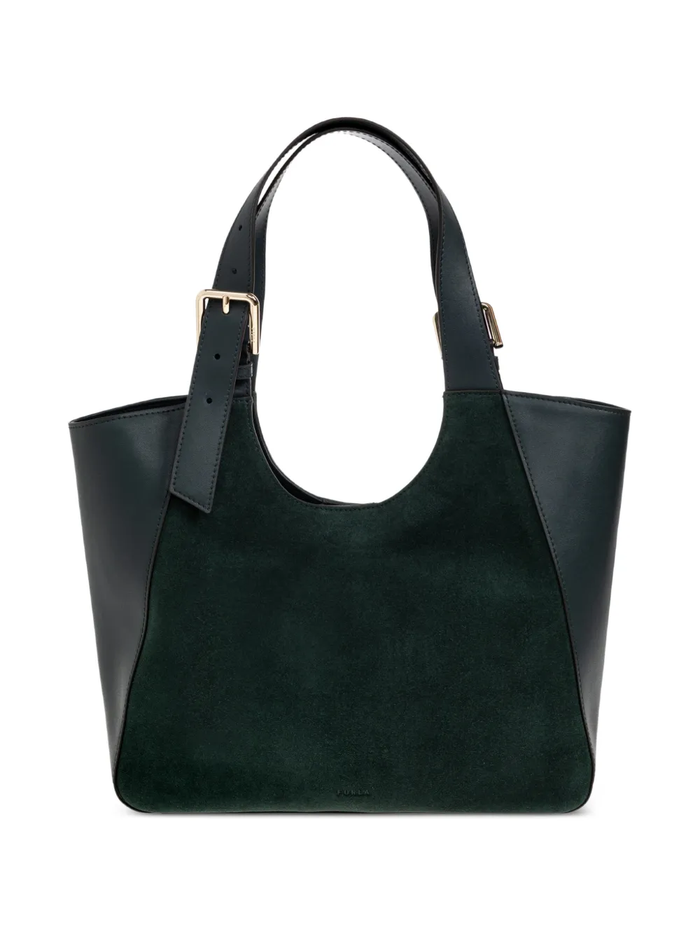 Furla suede-panel leather shoulder bag - Verde