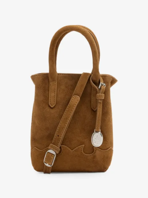 Ash calf suede-effect scalloped-edge mini tote bag
