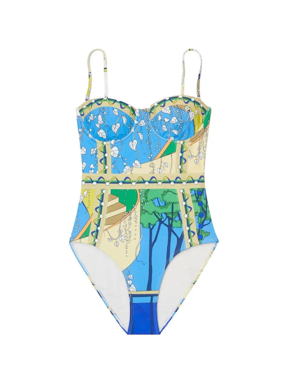Tory Burch graphic-print underwired swimsuit - Blau