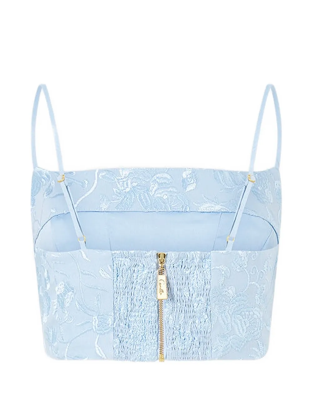 Camilla Seville Sweetheart Floral-embroidered Corset Crop Top in Blue, view 2