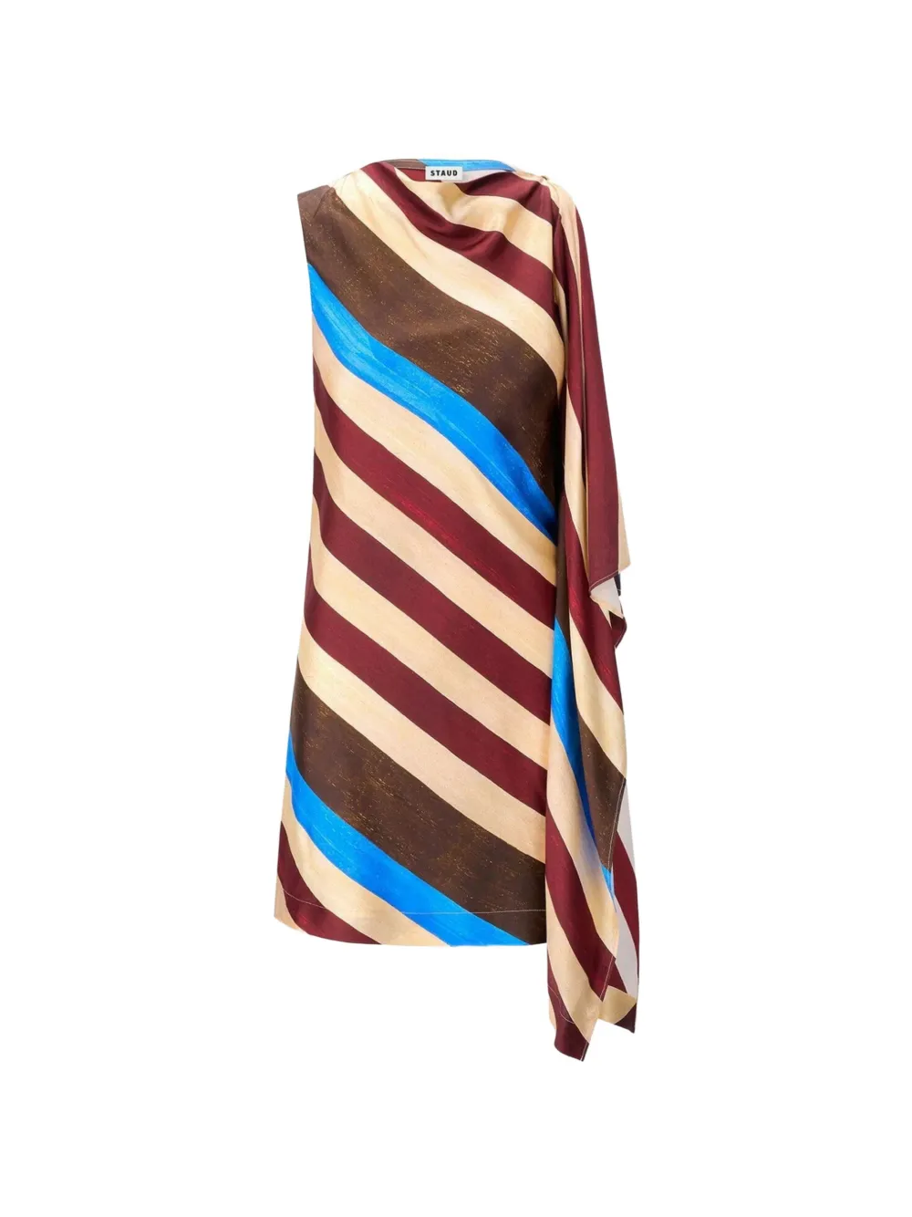 Staud Sabina Striped Silk Dress In 뉴트럴