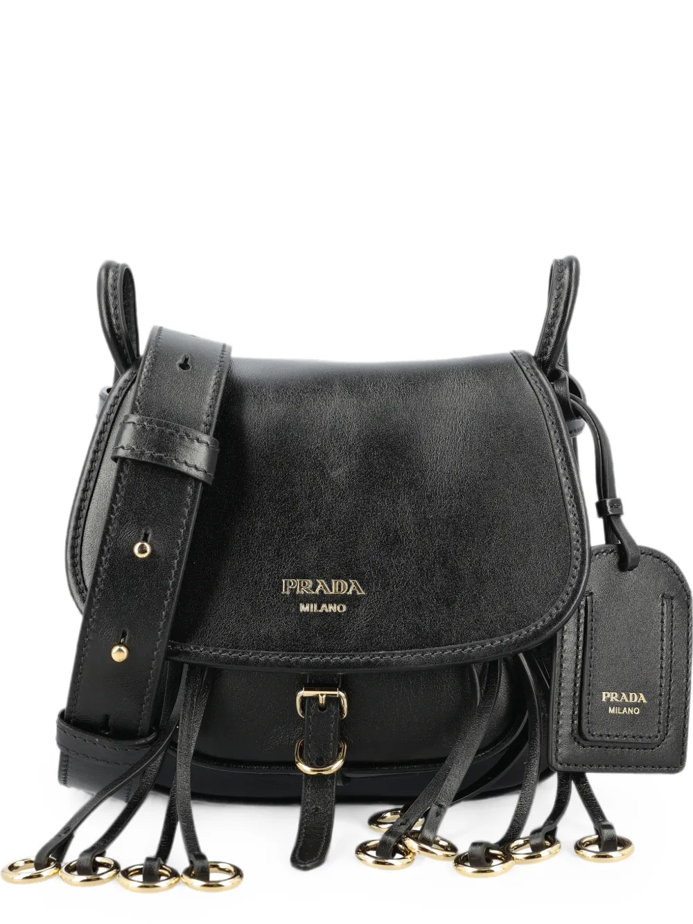 Prada fringe-detail leather shoulder bag - Nero