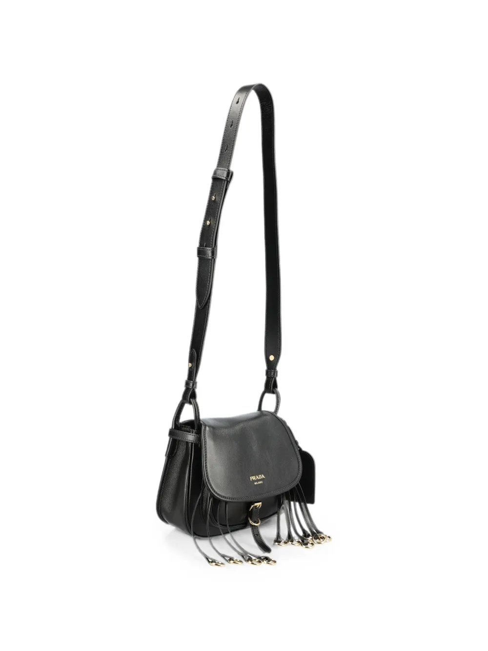 Prada Schoudertas met franje detail Zwart
