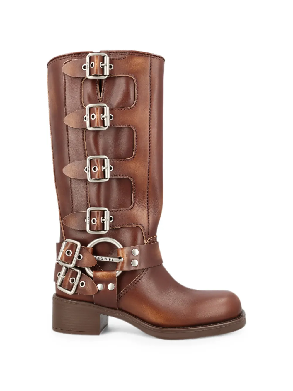 Miu Miu buckle-detail leather boots - Braun